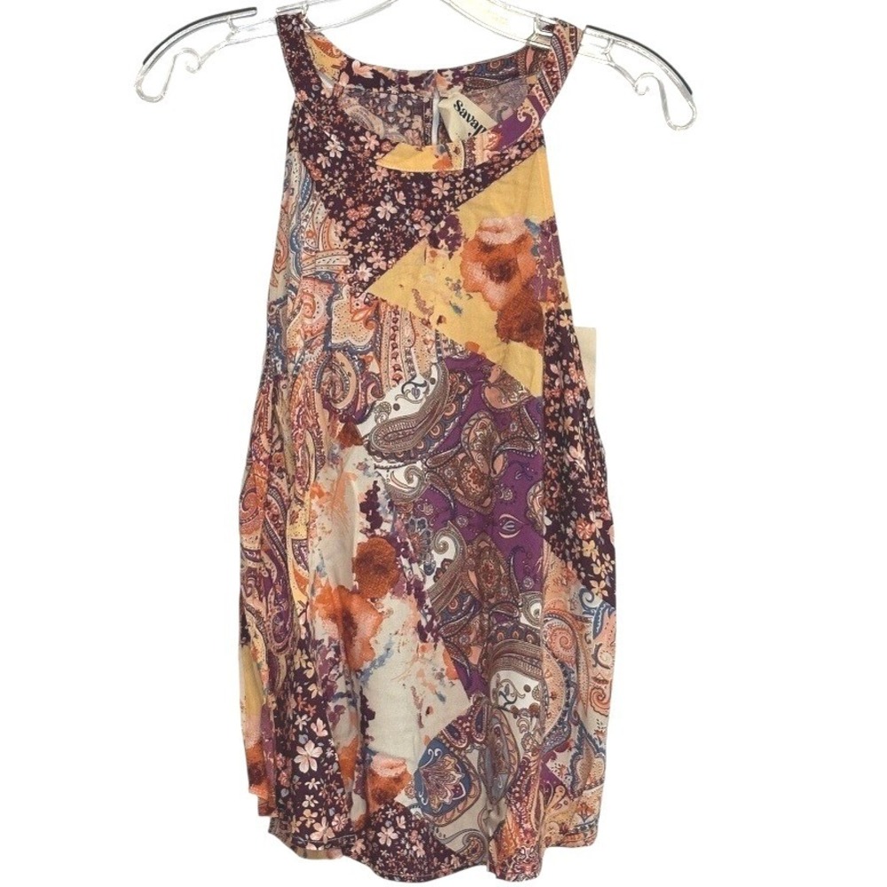Savanna Jane Tank Top Womens Multicolor Paisley Patchwork Boho Gypsy Festival L